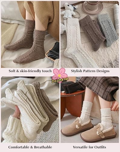 Daphene Women's Vintage Trendy Wool Socks | Fall Winter Thick Warm Ethnic Style | Holiday Gift Set | Trendy Comfortable thumbnail 2