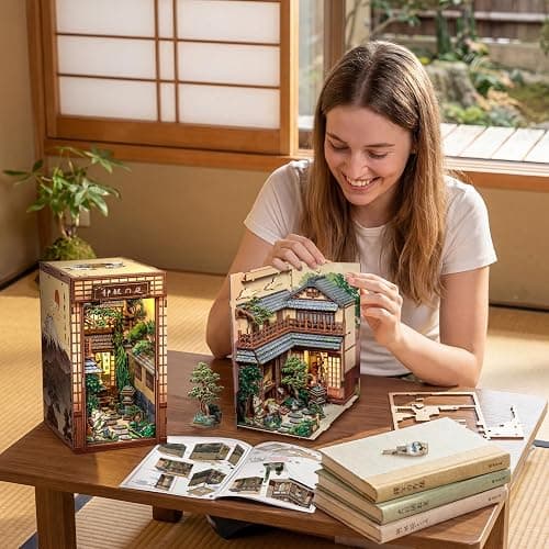 CUTEBEE DIY Book Nook Kit, Japanese Miniature House Kit (Serene Courtyard) | Zen Garden Booknook Adult Kit, 3D Wooden Puzzle Model Kits for Adults to Build, Craft Kits for Home Decor & Gifts thumbnail 7
