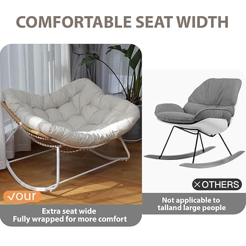 ZJEYEJZ Outdoor Rocking Chair, Oversized Rattan Papasan Rocking Chair, Patio Wicker Egg Chair with Padded Cushion, Rocker Egg Chair for Living Room, Patio, Front Porch, Backyard thumbnail 7