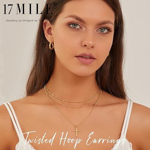 Hoop Earrings Set for Women, 6 Pairs 14K Gold Plated Lightweight Hypoallergenic Chunky Open Twisted Hoops Earrings Pack Jewelry thumbnail 4