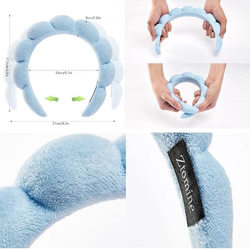 Spa Face Washing Headbands Set - 2 Terry Cloth Makeup Headbands, Combo Pack for Facial Skincare, Face Masks (Dark Blue + Light Blue) thumbnail 2