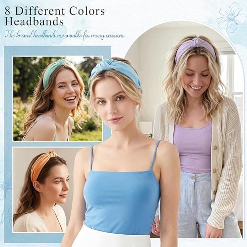 obeoby 8Pcs Girls Headbands, Light Multicolor Knotted Headbands | Teacher Headband,Trendy Stuff Hairband, Polyester-Wrapped Plastic, Lightweight Stretch Fit, Non-Slip, for Daily Wear, Parties thumbnail 4