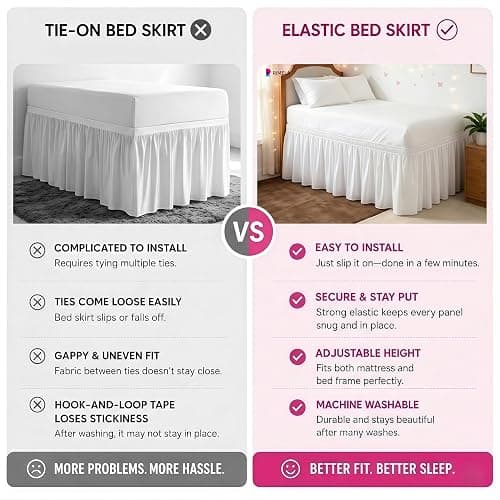 RIMELA Dorm Bed Skirt Twin XL 32 Inch Drop, Easy to Install Extra Long Wrap Around Elastic Dust Ruffle, White Bedskirt Solid Silky Fabric Machine Washable, Bedroom Decor thumbnail 7