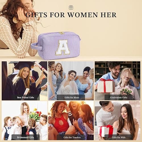 YOOLIFE Gifts for Women Teen Girls - Initial Makeup Bag Cosmetic Bag Toiletry Pouch, Personalized Birthday Gifts for Women Girls Mom Daughter Sister Friends, Purple A thumbnail 8