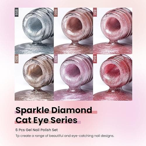 RARJSM Cat Eye Gel Nail Polish Set 6 Pcs Magnetic Sparkle Diamond Glitter Nude Pink Light Purple Red Silver Sheer Pink Velvet Ice Jelly Gel Polish with Magnet Stick UV LED Curing Requires Soak Off thumbnail 4