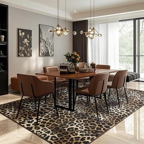 Foxmas Leopard Area Rugs for Living Room, 8x10 Feet Machine Washable Cheetah Print Rug, Non-Slip Indoor Floor Animal Rug, Carpet for Bedroom Dining Room Laundry Room Kitchen Home Office, Dark Brown thumbnail 6