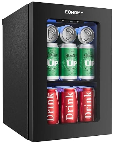 EUHOMY 18L Beverage Refrigerator Cooler, 24 Cans Mini Fridge with Quiet Compressor, Countertop Small Fridge with 40°F-61°F Digital Temperature Control, LED Lgiht for Home, Bar, Office - Image 1