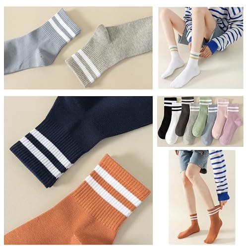 Digoon 6 Pairs Fashion Striped Athletic Socks for Women,Casual Cute Vintage Crew Socks,All Season Socks for Women thumbnail 7