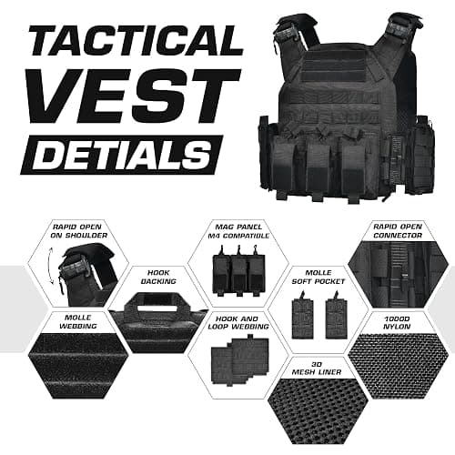 GFIRE Tactical Vest - Airsoft Lightweight Modular 3D Breathable Quick Release Vest, Adjustable Tactical Gear for Training thumbnail 3