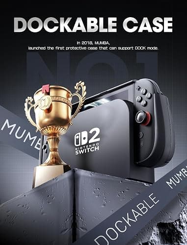 Mumba Dockable for Nintendo Switch 2 Case with Flip Stand, [Titan] Ergonomic Switch 2 Grip Protective Cover Holds 5 Game Cards & 2 TF Cards TPU Accessories and Quick-Release Joy-Con Design(Black) thumbnail 3