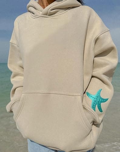 Amiblvowa Preppy Oversized Graphic Hoodies for Women Teen Girl Long Sleeve Pullover Embroidery Hibiscus Sweatshirt Beachwear thumbnail 2