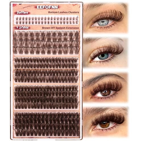 Eefofnn Brown Lash Clusters 360 pcs Eyelash Extension Natural Individual Lashes Brown Wispy+50P+60P+80P+Bottom Lashes Clusters DIY Lash Extension 5 Styles Cluster Lashes D Curl Lash Extension - Image 1