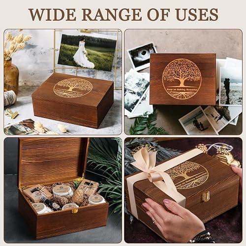 GLOMAXLY Large Tree of Life Wooden Keepsake Box - Elegant Vintage Jewelry Storage Box Durable Wooden Box for Storing Photos, Gifts, Jewelry, Decorative Memory Boxes with Anti-Slip Pads thumbnail 5