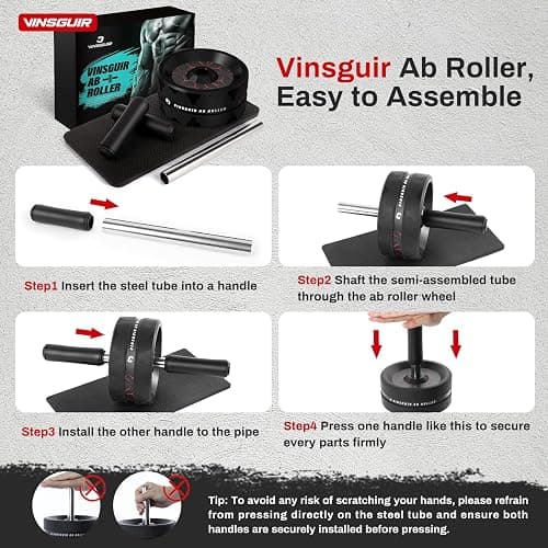 VINSGUIR Ab Roller Wheel, Abs & Core Workout Equipment for Home Gym with Knee Pad Accessories, Abdominal Wheel for Full-body Strength Training thumbnail 6