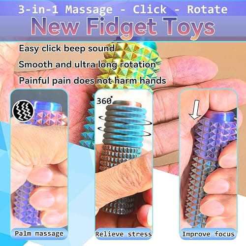 Pain Stim Fidget, 3-in-1 Massage - Click - Rotate, 3D Printed Fidget Toys, Suitable for Hand Stimulation、Autism、ADHD、Irritability、Adult Fidgets for Anxiety and Stress (Regular - A/2 pcs) thumbnail 3