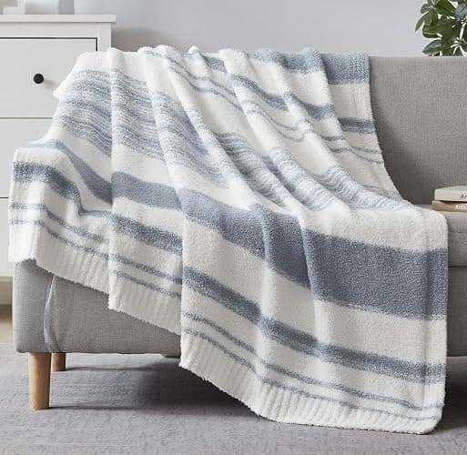 Grey Blue Throw Blanket, 50x70 Soft Cozy Striped Throw Blankets for Couch, Sofa, Bed, Travel, Lightweight Fluffy Warm Plush Decorative Blankets for Women, Men Gift - Image 1