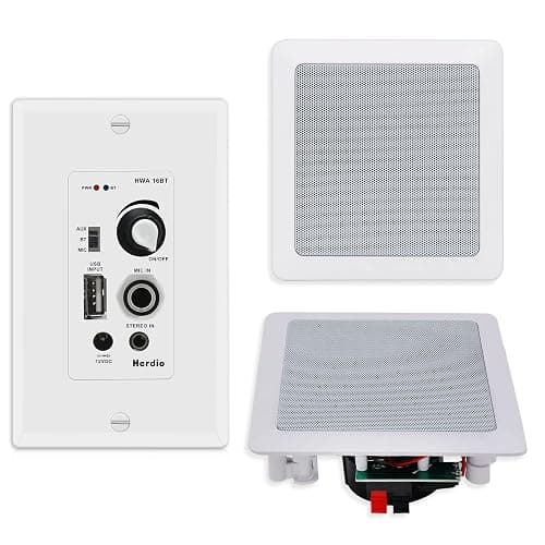 Herdio 5.25 Inch Bluetooth Ceiling Speakers with Wall Mount Control Amplifier Receiver System for Home Living Room Bedroom Bathroom Office (A Pair) - Image 1