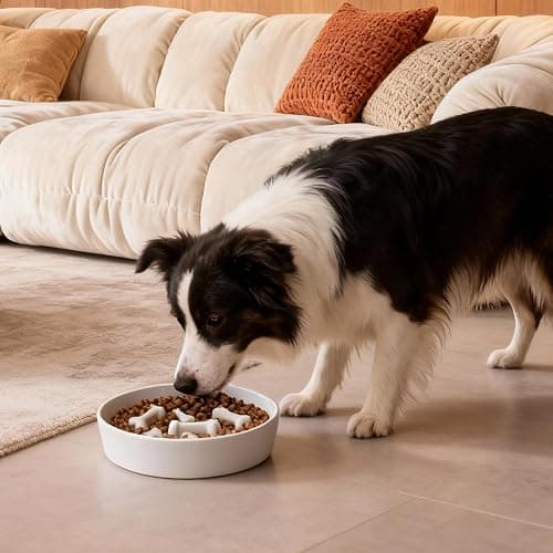 Fancy Lemon Ceramic Slow Feeder Dog Bowls, Ceramic Slow Feeder Maze Dog Food Bowl, Slow Eating Dog Bowl and Slow Feeder Dog Bowl Anti-Choking for Daily Pet Feeding （White Bone） thumbnail 9