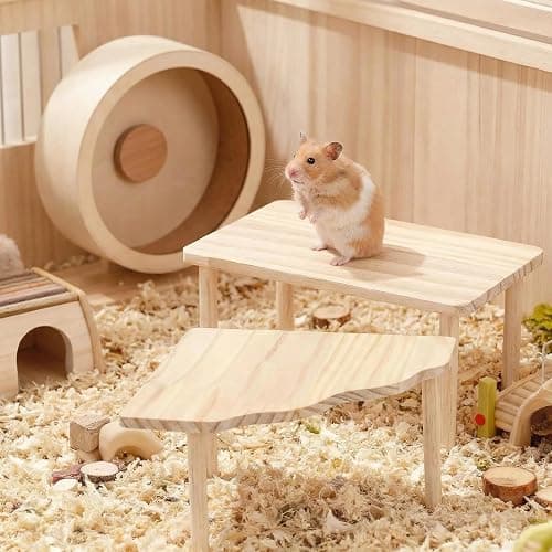 Hamster Platforms, 2 Pcs Wooden Hamster Stand and Table, Modular Playground & Hide for Hamster Cage Accessories for Dwarf Syrian Hamsters Gerbils Mice Degus Small Pets thumbnail 6