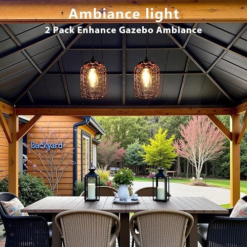 ALL FORTUNE Battery Operated Hanging Outdoor Chandelier, Battery Pendant Light 4 AA Battery-Powered for Gazebo, Pergola, Porch, Patio, Outdoor Decor Lighting thumbnail 6
