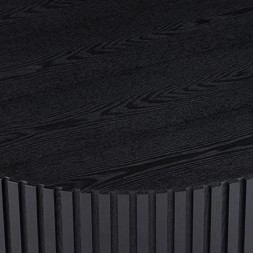 JUSTONE 31.5" Modern Farmhouse Black Round Coffee Table - Wood Drum Accent Table for Living Room,Handcrafted Relief Carving,ø31.5" x 13.8"H (Black) thumbnail 8