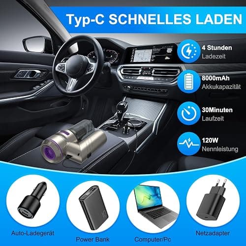 Aspirabriciole Senza Fili,4 in 1 Aspirapolvere Auto Portatile 18000Pa,Mini Aspirapolvere Potente con Motore Brushless,3 Velocità Mini Aspirapolvere Potente per Auto Casa Ufficio Peli di Domestici thumbnail 7