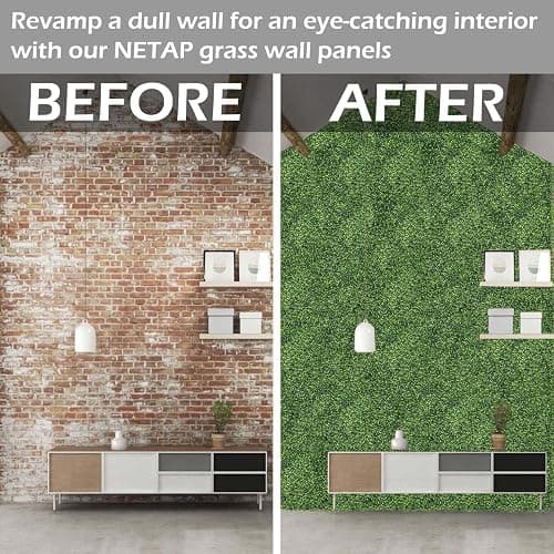 NETAP Grass Wall Panels, 10"x 10"(12pcs) 4-Layer Artificial Boxwood Faux Green Wall for Interior, Garden Party Wedding Backdrop, Indoor Outdoor Plant Wall Decor thumbnail 4