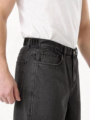 Comdecevis Men's Baggy Jean Shorts Loose Fit Streetwear Jorts | 75% Cotton, 25% Polyester, Vintage Wash Denim, Breathable and Comfortble, Daily Casual and Outdoor thumbnail 8