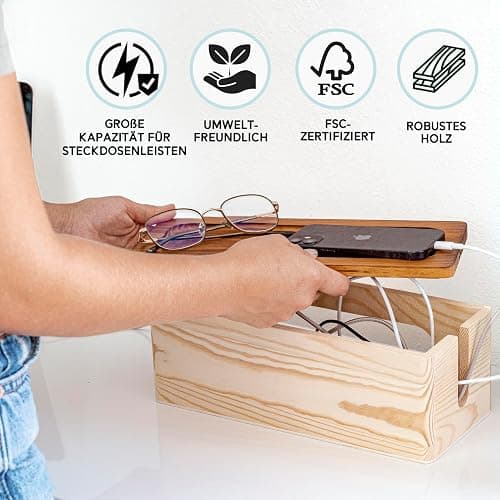 NATURE SUPPLIES Set of Two Natural Wood Cable Management Box, Large and Medium Cord Organizer to Hide Wires and Power Strips for TV, Desk, Computer, Router, Cable Storage and Cord Organization thumbnail 2