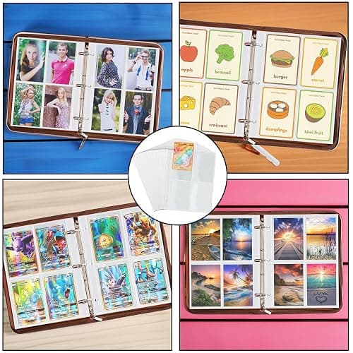Sammelkarten Hüllen 400 Pockets Leere Pokemon Hüllen Photocard Sleeves 50 Seiten Doppelseitiges Sammelalbum Transparent Karten Folien Trading Einzeln für 3 Löcher Ringbüchern zum Sammeln und Tauschen thumbnail 5