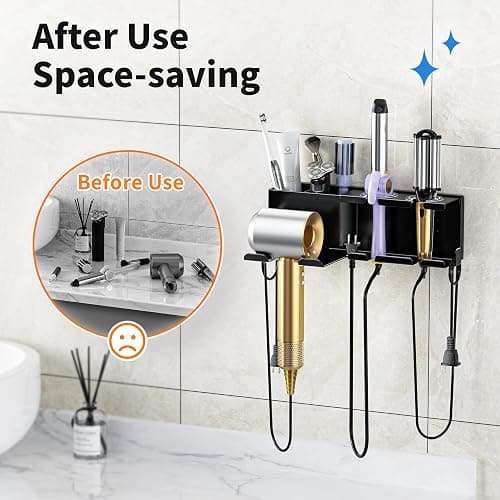 MAYZOLOP Hair Dryer Holder, Hair Tool Organizer, Blow Dryer Hanger Wall Mount for Dryer Hook, Bathroom Space-Saving Blow Dryer Organizer, Curling Irons Storage Wall Mounted thumbnail 5