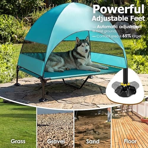 Elevated Dog Bed with UV-Proof Canopy, Outdoor Dog Tent with Powerful Adjustable Feet, Portable Pet Cot with Wider Shade, Raised Cooling Bed for Camping, Patio, Beach, Poolside thumbnail 2