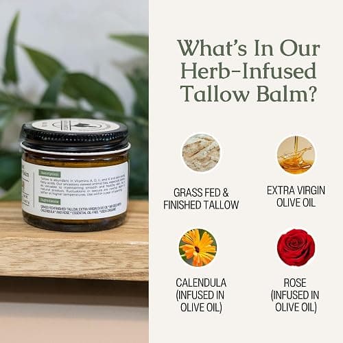 Hearth & Homestead Whipped Beef Tallow for Skin & Face - 100% Grass Fed, Eczema Cream & Body Butter - Organic Olive Oil, Calendula & Rose - Lotion & Hand Moisturizer for Dry Skin, Unscented, 1.3oz thumbnail 7
