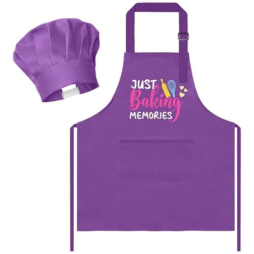 R HORSE 2Pcs Kid Apron And Chef Hat Set, Adjustable Children Purple Kitchen Apron, Dress up Role Play Chef Toy, Cooking Baking Painting Kit Kid Funny Cooking Gift Birthday New Year Christmas Gift - Image 1
