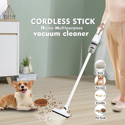 SIPPON 6-in-1 Lightweight Stick Vacuum Cleaner with 100W Powerful Motor, Mini Portable Household Handheld Vacuum Cleaner for Domestic Hard Floors, Carpets and Pet Hair (White Cordless with Plug) thumbnail 4