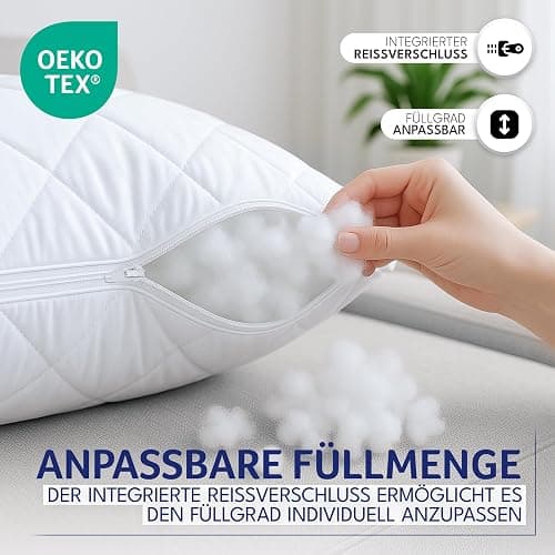 Polyester Kopfkissen (40x40 cm groß) - 2er Set Kissen für Bett und als Dekokissen - Mit Reißverschluss für Füllung - Sofakissen - Zierkissen für Couch und Sofa - Ökotex - Waschbar bis 60° - Weiß thumbnail 6