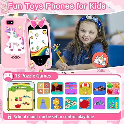Kids Phone Toys for Girls, 3 4 5 6 7 8 Year Old Boys Girls Christmas Birthday Gifts for Kids, 2.8" Touchscreen Smartphone Toddler Cell Phone, Children Play Toy Phone with Camera, Game, Music, 8GB Card thumbnail 5