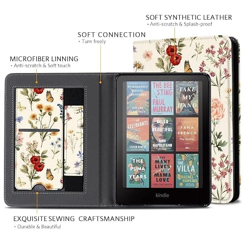 CoBak Case with Stand for Kindle Paperwhite 12th Gen 2024 Released (7") & Kindle Colorsoft Signature Edition - Durable PU Leather Cover with Auto Sleep Wake, Card Slot, Hand Strap Feature, Floralia thumbnail 3