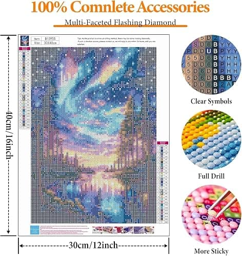 Starry Sky Diamond Art Kits for Adults, 5D Aurora Lake Diamond Painting Kits for Beginners, Fantastic Landscapes DIY Full Drill Dots Gem Art Paint for Home Wall Decor 30x40 cm thumbnail 4
