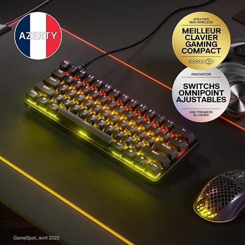 SteelSeries Apex Pro Mini Clavier Gamer 60% - Switches OmniPoint 2.0 HyperMagnetic - Actionnement Ajustable - Rapid Trigger - Rapid Tap/SOCD - Capuchons PBT - RVB - USB-C - Format FR AZERTY thumbnail 2