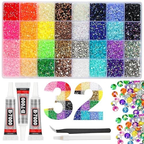 33000Pcs 32 Colors Resin Jelly Rhinestones for Bedazzling, 3mm Multicolor Flatback Gems for Crafting, Bedazzler Kit with 3Pcs 10ml B7000 Glue for Clothes Book Shoes Nails Art Makeup - Image 1