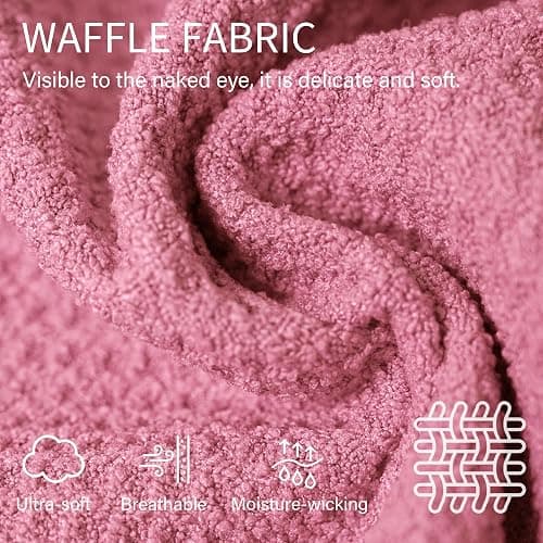 ROLSHOL 2 Pack Microfiber Hair Towel Wrap for Women, 32" x 11" Waffle Weave Hair Plopping Towel for Curly, Long & Thick Hair, Anti-Frizz Hair Turbans for Wet Hair (Light Pink,Coral Pink) thumbnail 5