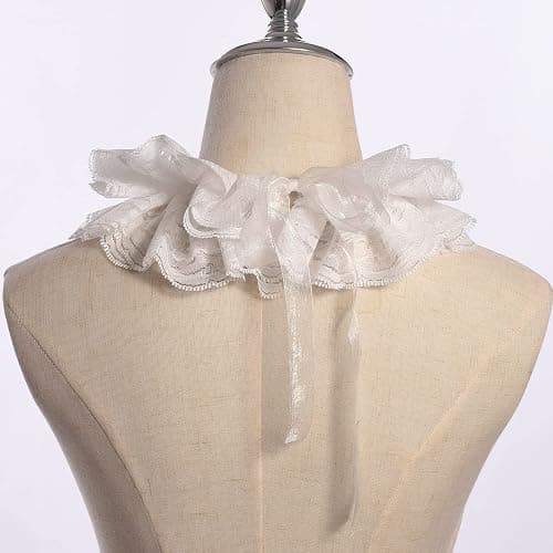 Vintage Lace Ruffled Multi-layer Detachable Collar Victorian Edwardian White Costume Neck Collar Unisex thumbnail 2