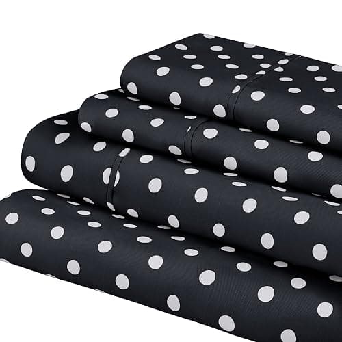 Superior Polka Dot Sheet Set, 600 Thread Count Cotton Blend Bedding Sets, Soft and Wrinkle Resistant Sheets with Deep Fitting Pockets - Full, Black - Image 1