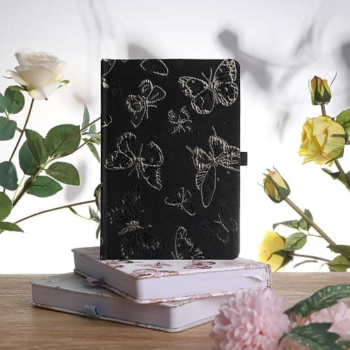 TIEFOSSI A5 Embroidered Fabric Journal for Women Men, College Ruled Journals for Writing, Butterfly Hardcover Notebooks for Work Business Home School thumbnail 7