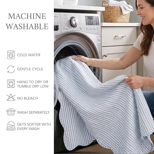 Levtex Home - Martha Stripe Quilt Set - Full/Queen Quilt and Two Standard Shams - Stripe - Blue White - Quilt (88x92in.) and Shams (20x26in.) - Reversible - Cotton thumbnail 7