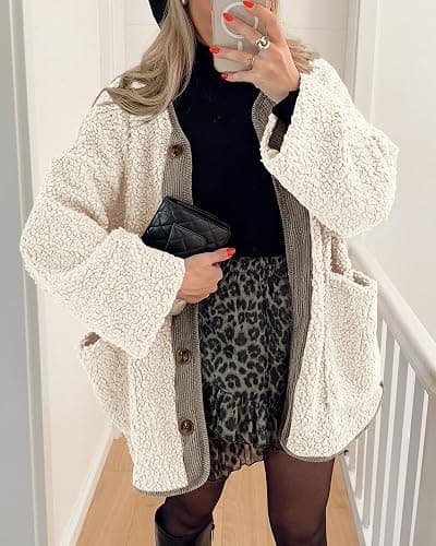 PRETTYGARDEN Women's 2025 Winter Coats Long Sleeve Button up Fuzzy Sherpa Fleece Jackets Outerwear Fall Fashion Clothes thumbnail 2