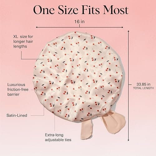 Kitsch XL Satin Bonnet for Sleeping - Softer Than Silk Bonnet For Sleeping Women - Secure Fit, Adjustable, Night Cap For Curly & Textured Hair - Prevents Breakage, Tangles & Thinning - Cherry Print thumbnail 3
