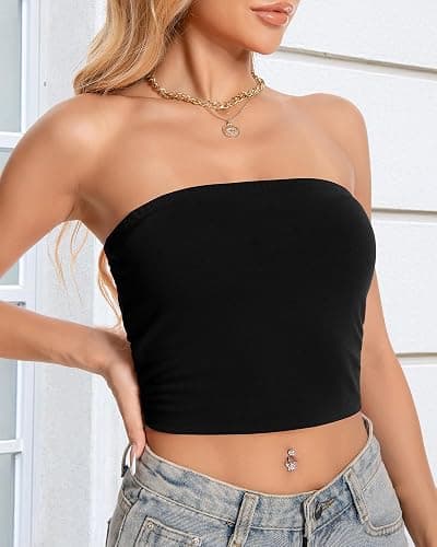 Tube Top for Women Strapless Slim Fit Crop Tops Y2K Going Out Bandeau Shirts Summer Outfits 2026 thumbnail 4