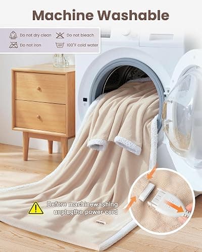 Wearable Heated Blanket with Foot Pocket,Electric Snuggle Throw Blanket with Sleeves,9 Heating Levels & 1-10 Hours Auto Shut Off,50x70 Inch,Beige thumbnail 7